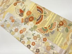 佐賀錦蝶に枝垂れ桜・菊・荒波模様織出し袋帯